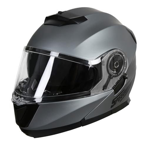 Casco Moto Speedway - Osma - Casco Modulare, Ideale Sia per Uomo che per Donna, Il Nostro Casco Moto Integrale è Ideale per la Città, Casco Moto Omologato ECE e DOT - Grigio