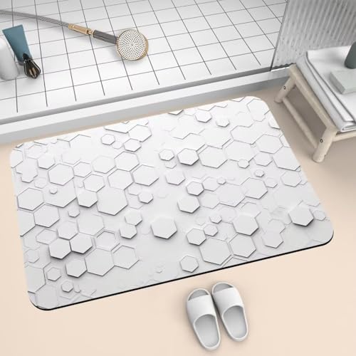 Alfombra Baño Diatomita Secado Rapido Piedra, Alfombrilla Ducha Antideslizante, Alfombra Cocina Super Absorbente Alfombras, Stone Bath Mat de Secado Rápido y Lavable Rug Geometry 40x60cm 2-1031