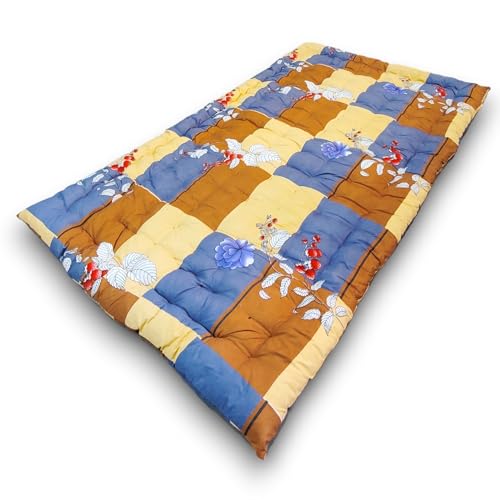 Image of Deevine Craft Soft Cotton Foldable Mattress - Lightweight, Firm Single Gadda | 3D Design Print, 72x36 Inches (3x6 ft) | Portable for Picnic, 1 Sleeping Capacity (Brown Check Mattress)