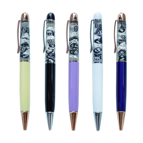 Sikyby Ghost Skull Cross Black Eyes Halloween Floating Funny Pens Cute Floater Liquid Writing Journaling Office Pen Unique Gift For Women Men Set of 5 Pens