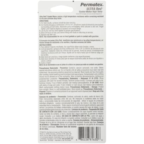 Image of Permatex 81630 Ultra Red High Temperature Gasket Maker, 3 oz