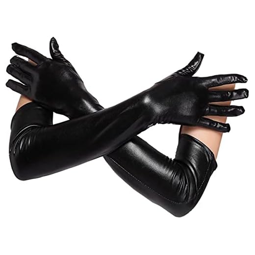 Achsoo Women's Faux Leather Sexy Long Gloves Sexy Wet Look Latex Elbow Length Long Gloves (Black(Patent Leather))