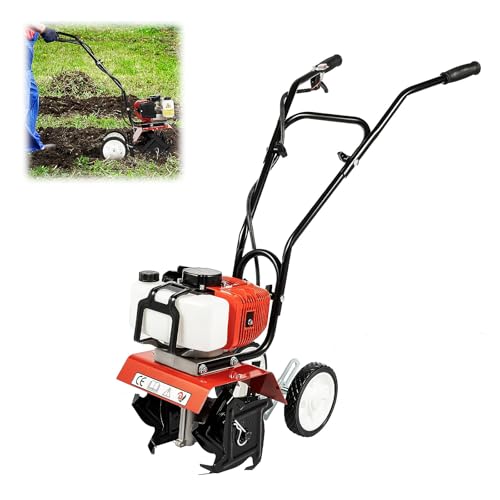 HUOMMGS Motoculteur Thermique Motobineuse 52 cm³ Motoculteurs | 2 Temps Moteur | 1900W | Largeur de Travail 300mm | Profondeur de Travail 120mm | Motoculteur Essence avec Gardeboue pour Ferme