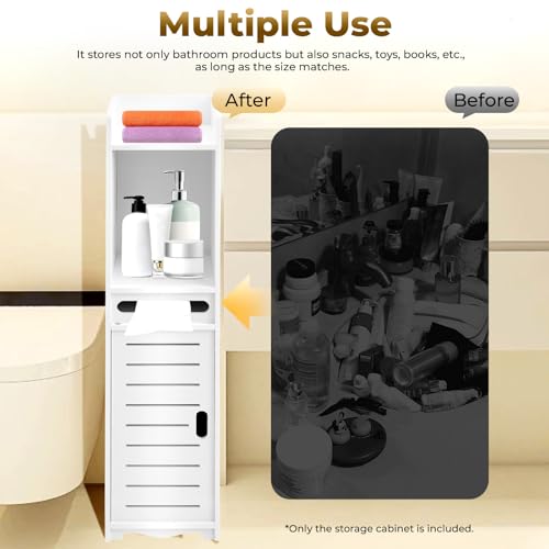 QIERF Mueble Auxiliar Baño Armario Estrecho para, Unidad de Almacenamiento Independiente para Baño, Salón, Comedor, Cocina, Pasillo, 20 x 20 x 80 cm, Blanco - imagen 4