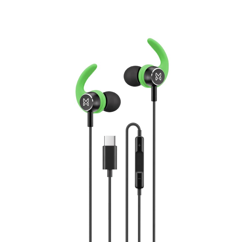 Maxelon Epic Wired Earphones, Green Type c Plug Magnetic Earbuds Metal Ear fins Inline Control in Ear Headset Voice mic Cable for Mobile Playback Talk Music Device.-image-44