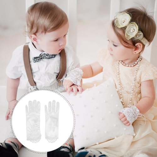 KESYOO 1 Pair Children's Gloves Girl Gloves Lace Gloves Little Gloves Banquets Gloves for Party Gloves for Gloves Girl Child White Accessories Polyester Flower Girl2