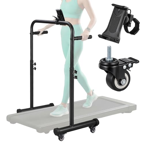 24.4 Inch Wide Handle Bar for Pad Only with Phone Holder and 4 Wheels Adjustable Handrail Height from 41.37 to 50.03 Inch Comfortable Grip Stainless Steel Frame Stable, with Handle