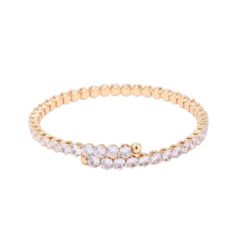 GenericAdjustable Zircon Diamond Open Bangles Anti Tarnish Gold Plated Festive Jewelry | Bracelets Woman Girlfriend Wife | Gift 4 Anniversary Birthday Everyday Wear