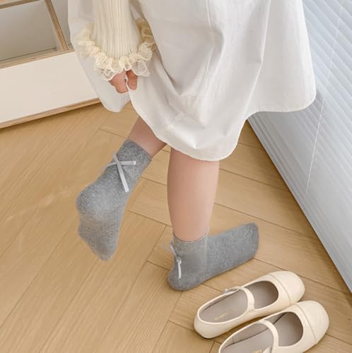 Image of Women's Bow Crew Socks - Cotton Sweet Lolita Dress Breathable Soft Girls' Socks - 3 Pairs