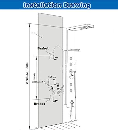 Columna de Ducha con Panel de Chorros Rainfall y Waterfall, Mezclador para Duchas, Torre de Ducha con Salida para Bañera – Acabado en Níquel Cepillado y Bronce Negro (Níquel Cepillado) miniatura 6