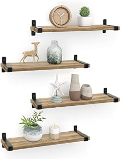 Gronda Wood Floating Shelves Wall Mounted Set of 4, Wooden Natural Shelves Rustic Decorations Display for Bedroom Living Room Bathroom Office Home Decor