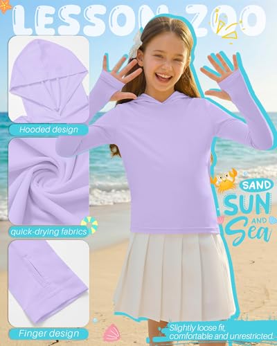 Image of 3 Pack Girls Sun Protection Swim Shirts UPF 50+ Long Sleeve Rash Guard Lightweight Quick Dry Hoodies with Thumbhole