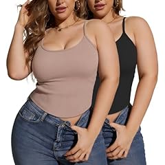 2-pack Black Khaki Adjustable Spaghetti Straps Crew Neck
