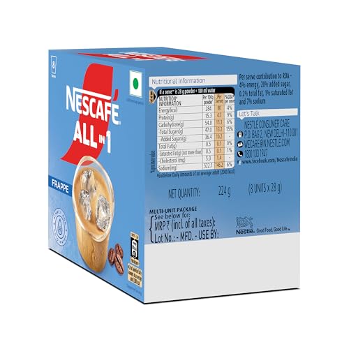 Image of NESCAFE All in 1 Frappe | Instant Cold Coffee Premix - Just Add Cold Water | 224g (8 Sachets X 28g), Box