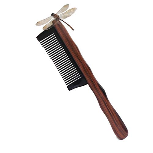 Hair Comb, Kabukalli Wood Handle Buffalo Horn Fine Tooth Hair Brush, No Static Detangling Natural Aroma Wooden Combs, Gift for Men, Women and Kids (Wood+ Horn)