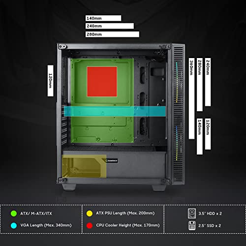 Gabinete para PC Gaming Mid-Tower con panel lateral de vidrio templado, incluye 2 ventiladores ARGB de 200 mm, GAMEMAX Black Hole miniatura 2