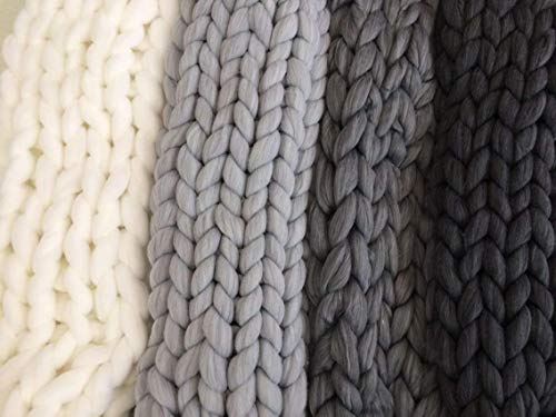 Clootess Chunky Merino Wool Yarn Bulky Big Roving For Diy Hand Made Knit Blanket Throw - Light Grey 8 Lbs #TOP5
