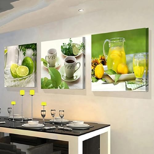 Toile citron 30x30 cm : lot de 3 affiches de cuisine style peinture célèbre