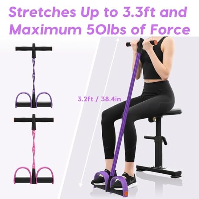 Resistance Bands with Handles, 6-Tubes Elastic Foot Pedal Resistance Bands, Natural Rubber Ankle Puller Sit-up Exercise, Multifunction Fitness Bands for Abdomen, Waist, Arm, Leg Stretching Training