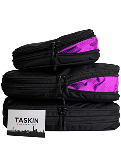 Taskin | Compression Packing Cubes | Genuine YKK Zippers (Black | Set of 3 | 2 L + 1 S)