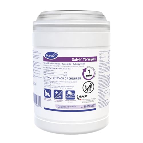 Image of Oxivir Diversey 101105152 Tb Disinfectant Small Wipes, Accelerated Hydrogen Peroxide Based Cleaner Disinfectant, Ready-to-Use, Unscented, 160-Wipes, 1-Canister (Pack of 4)