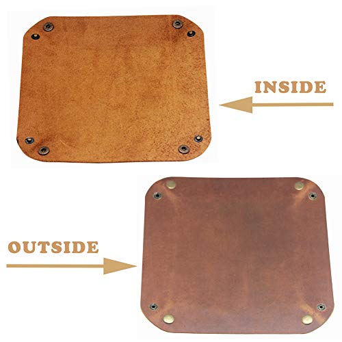 Image of boshiho Valet Tray for Men, Leather Jewelry Catchall Key Phone Coin Box Change Caddy Bedside Storage Box (Crazy Horse Leather - Light Brown)