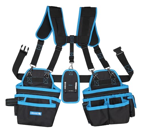 Högert Technik - Cinturón de trabajo con correas para el hombro | Cinturón de herramientas para hombre, cinturón de trabajo con correa de tirantes, bolsa de herramientas con cinturón ajustable,