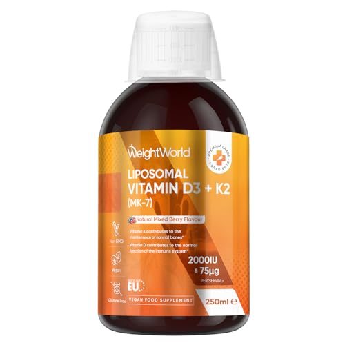 Liposomal Vitamin D3 K2 Liquid for Adults | 250ml | Vegan VIT D3 2000IU (Cholecalciferol) & K2 (MK-7) 75mcg | Natural Mixed Berry Flavour | 50 Servings | Non-GMO & Gluten-Free Liquid Vitamin D