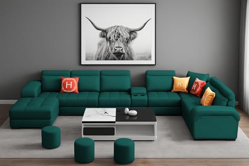 Image of Casaliving Emerson Modern U-Shaped Sectional Sofa Set 9 Seater, Sofa Couch with 3 Puffy for Hall (Pine Colour) Premium Leatherette Fabric Sofa