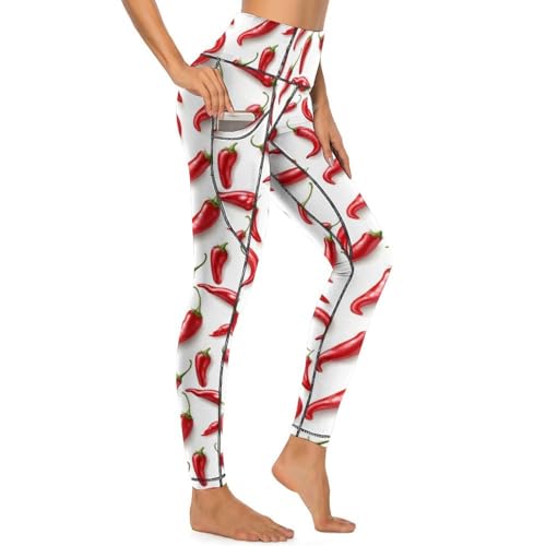 Legging d'entraînement imprimé rouge poivre chili à taille haute gainante et poches femme