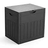 vounot® Coffre de Rangement Extérieur 126L Boîte de Jardin Étanche Anti UV Couvercle Verrouillable avec Poignées Encastrées 56 x 43 x 53 cm pour Jardin Terrasse Balcon Piscine Effet Bois Noir