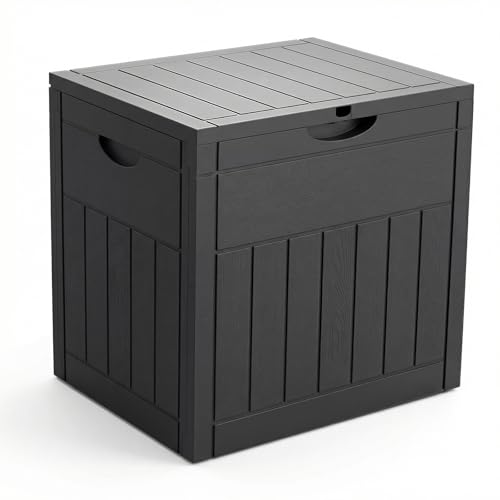 VOUNOT® Arcón Exterior Capacidad 126L PP Baúl Almacenaje Exterior con Tapa Bloqueable Asas Impermeable Caja de Almacenamiento Patio 56x43x53 cm Efecto de Madera para Ordenación Jardín y Terraza Negro