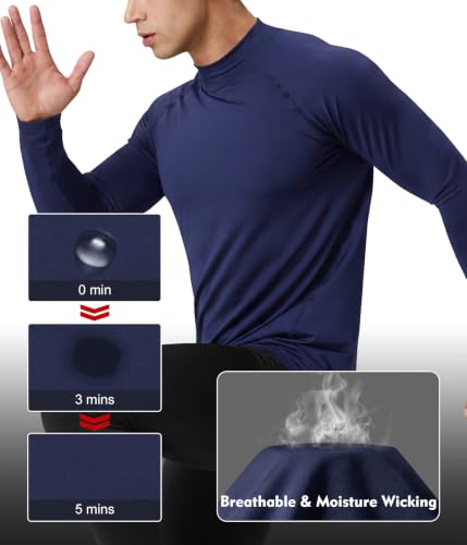 Image of Men's Thermal Shirts Mock Turtle Neck Long Sleeve Cold Weather Base Layer | Fleece Lined Tops. Ultra Soft, Moisture Wicking, 4 Way Stretch. Winter Gear For Snowboard & Daily Wear