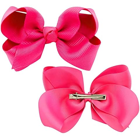 2 pasadores de pinzas para el pelo con lazo, 3 pulgadas, soporte para cola de caballo, lazo para el pelo con clip de pico de pato para niños, niñas y mujeres (rosa roja) por LECTNORE Cover