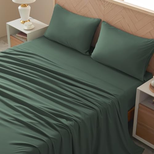 Image of Cal King 4 Piece Sheet Set - Comfy Breathable & Cooling Bed Sheets Set, Soft and Wrinkle Free, Deep Pockets, Easy & Secure Fit, Hotel Luxury Bedding - Oeko-Tex - Emerald Green