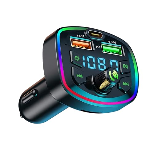 Transmetteur FM Bluetooth Voiture, Adaptateur Radio Lecteur de MP3, Allume Cigare USB Bluetooth, Kit Emetteur 4.8A USB, Appels Mains Libres, SupportUSB/Carte TF