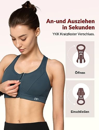 Yvette Reggiseno sportivo con chiusura frontale in rete, copertura completa per corsa, fitness, equitazione, bianco, M
