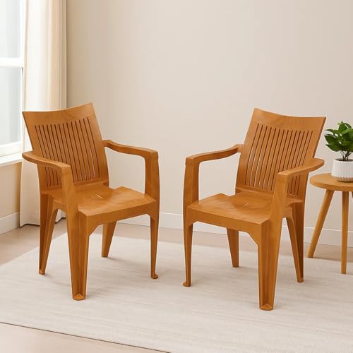 Image of Nilkamal CHR2209 Plastic Mid Back Chair |Set of 2|Stackable Chair|for Home, Dining Room, Bedroom, Kitchen, Living Room, Office, Outdoor, Garden |Pear Wood