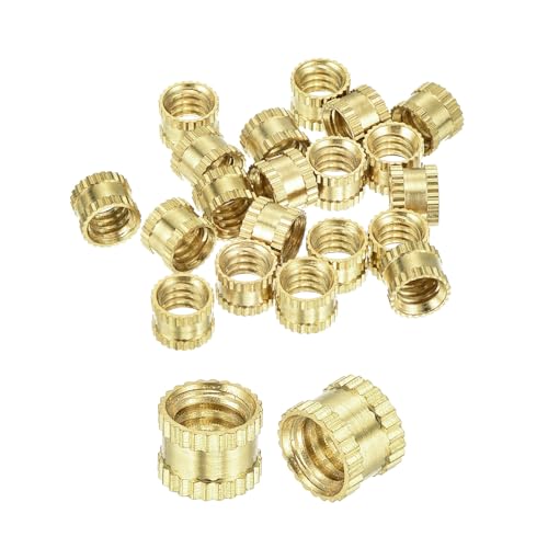 sourcing map 20Pcs 1/4-20x6x8mm Knurled Insert Nut, Brass I-Shaped Double-Pass Embedment Nut 3D Printing Brass Nuts for 3D Printing Parts Laptop Automotive Plastic Shell