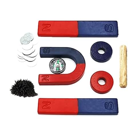Physics Science Magnets Kit for Education Science Experiment Tools Icluding Bar/Ring/Horseshoe/Compass Magnets Cover