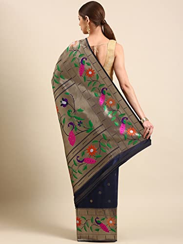 Pandadi Saree navy blue paithani silk saree – image 3