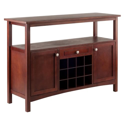 Oakestry Colby Buffet Cabinet Mid-Century Modern Storage Sideboard Walnut Finish Space Saving Size Versatile Dining Room Living Room or Entryway Organizer