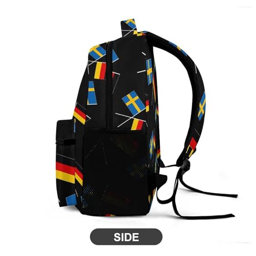 German Swedish Friendship Flag Travel Backpack Casual Daypack Shoulder Bag with Adjustable Shoulder Straps4