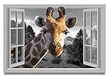 Giraffe Canvas Wall Art for Living Room Bedroom Wall Decor 16x24Inch Framed Animal Head from Open Window Bathroom Wall Decoration Prints Painting Grey White Window View Landscape Wall Picture