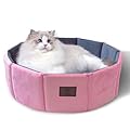Cat Bed Kitten Bed, Washable Round Cat Beds for Indoor Cats, Super Soft Faux Rabbit Fur Small Kitten Bed for Puppy and kitten, Fluffy Inner Mat Filling Memory Foam with Anti-Slip Bottom (Pink)