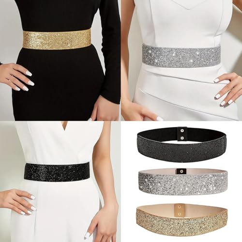 Sequins Wide Waist Belt Fashionable Women Waistband Elastic Waist Dress Belt for Parties and Event2