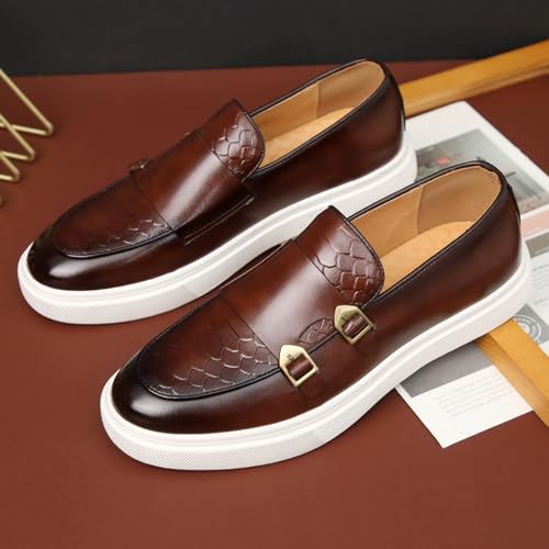 Men Double Monk Strap Dress Sneakers,Casual Fashion Formal Business Patent Leather Slip On Loafers Dress Shoes Penny Loafers3