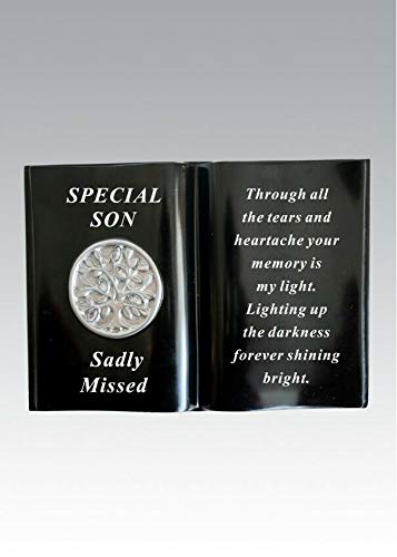 DF Son Black Gloss Tree of Life Memorial Book Diamante Grave Plaque Ornament Tribute
