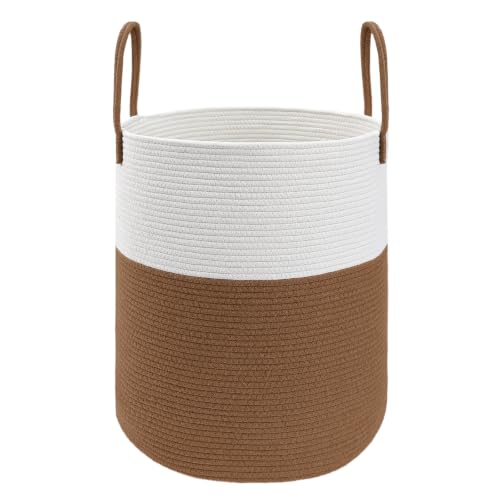 JMvicyroam 60L Cotton Rope Laundry Basket Hamper, White and Brown