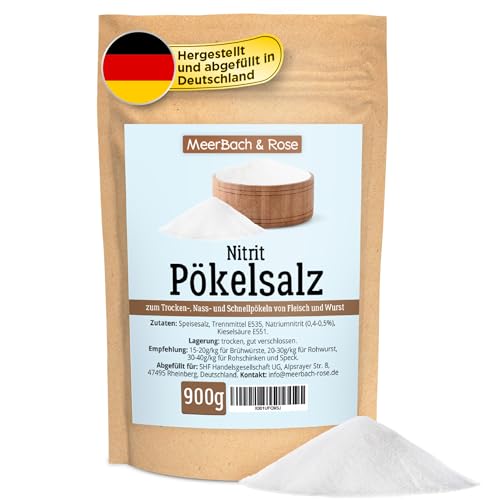 Pökelsalz, 900g Nitritpökelsalz, NPS Salz zur Herstellung von Fleisch- und Wurstwaren, feines Pökelsalz mit einem Natriumnitrit Anteil zwischen 0,4 – 0,5%